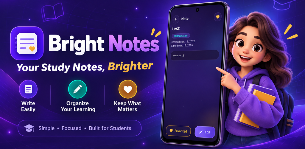 Bright Notes Android application promotional image and note editor